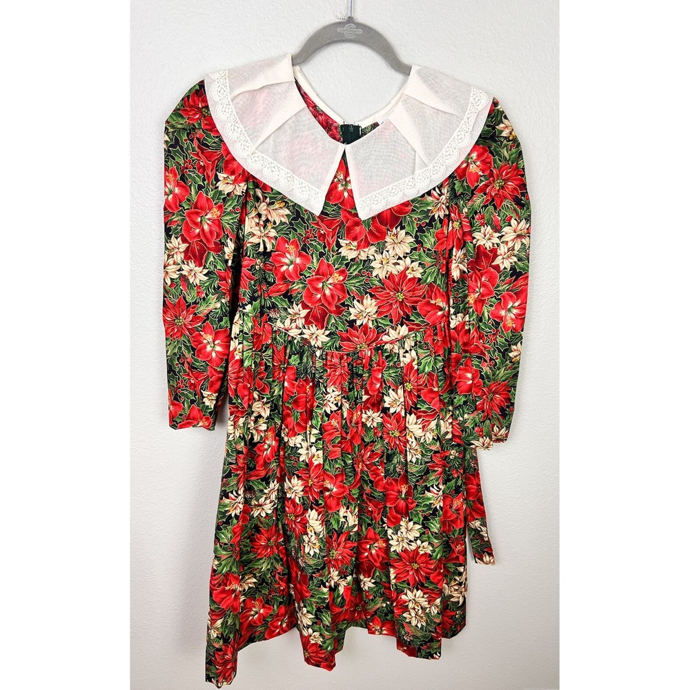 Vintage Ruth of Carolina Girls Dress Size 10.5 Christmas Holiday poinsettia‎